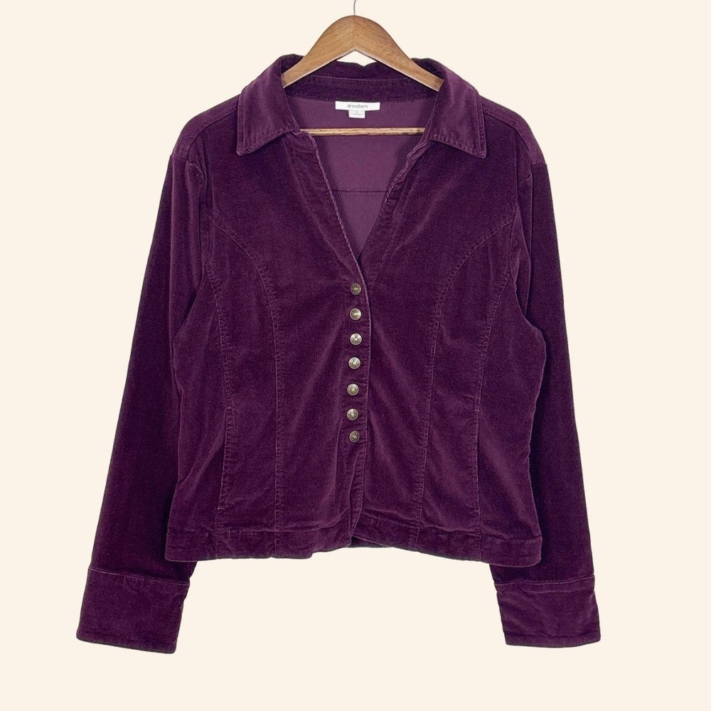 Dressbarn Purple Velvet Button Front Jacket Size L